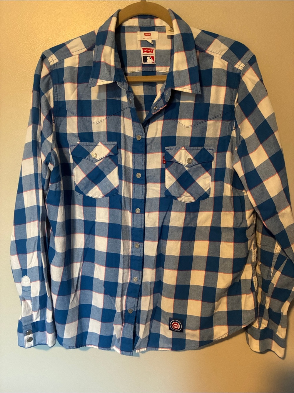 Levi's Blue and White Check Plaid Button-Down Shirt CUBS
